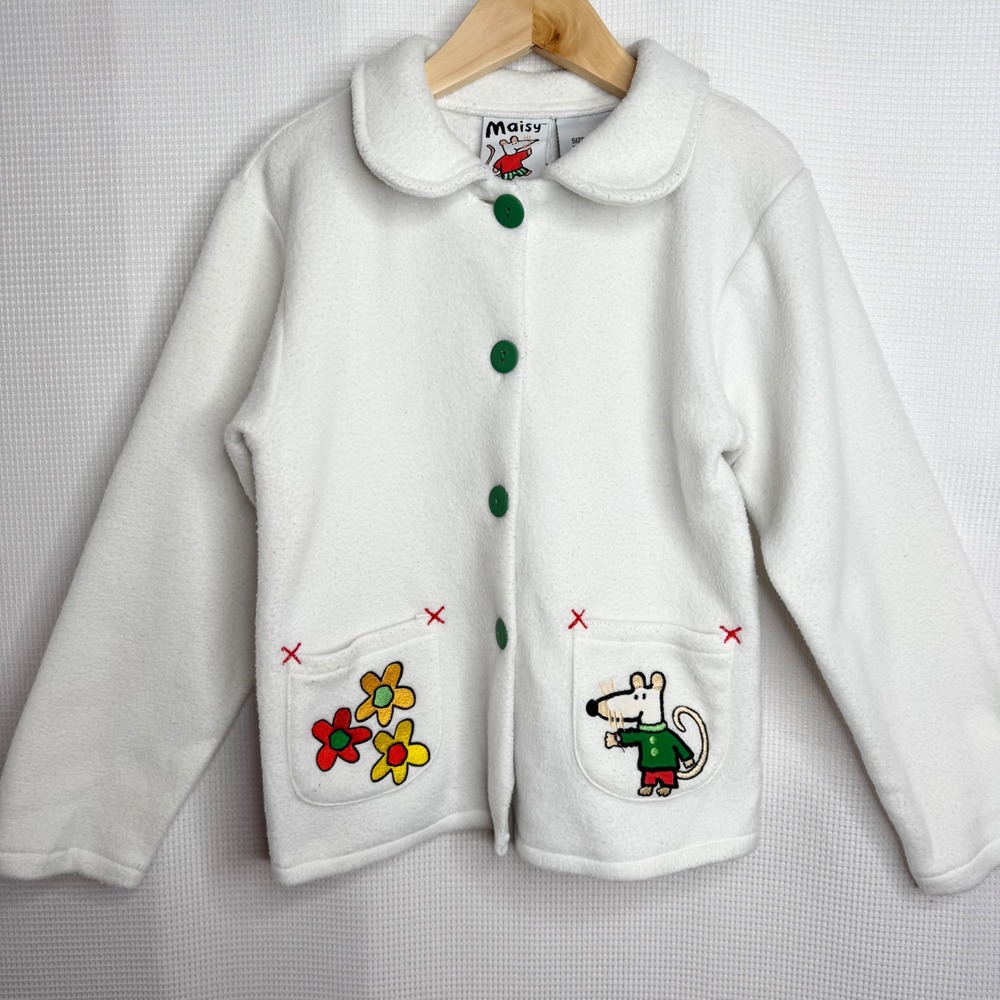VERY RARE 1999 Maisy Mouse Fleece Cardigan White Embroidered Kidcore 90's Size6X